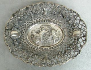 140 Year Antique German Made Cherub Large 14 " Reticulated Bread Dish