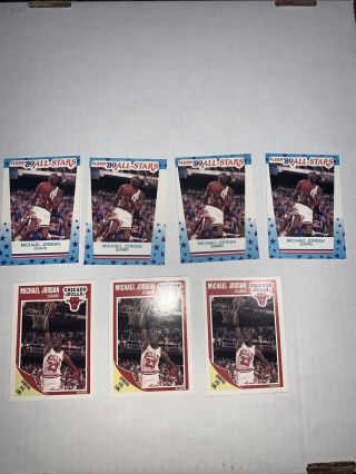 (7) 1989 - 90 Fleer Michael Jordan Cards (3) 21 & (4) 3 All - Stars Read