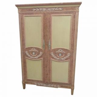Gorgeous Baker Paint Decorated Carved French Country Louis Xv Armoire C1960s