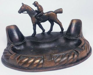 Vintage Cast Pot Metal Horse Tobacco Pipe Rest Ashtray Bronzed Finish Equestrian