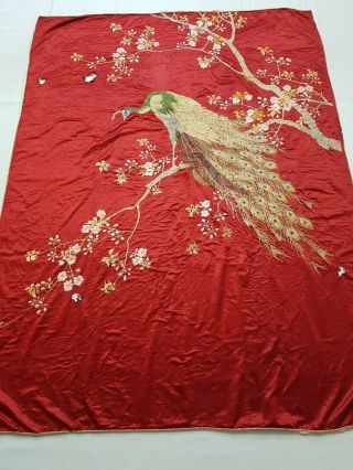 Antique Chinese Peacock Silk Hand Embroidery Wall Hanging Panel 233x174cm
