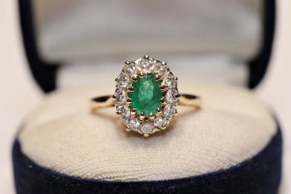 Antique Victorian 18k Gold Natural Diamond And Emerald Decorated Pretty Ring