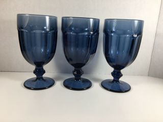 Set Of 3 Libbey Cobalt Blue Duratuff Iced Tea Water Glass Goblet Vintage