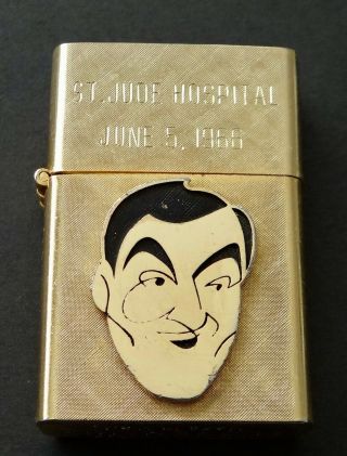 1966 St Jude Cigarette Lighter 14k Gold Plate Danny Thomas Caricature Un Lit