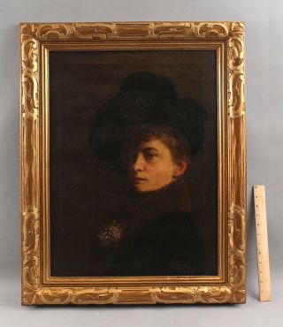 Antique French Victorian Portrait Oil Painting Of Woman & Carved Gilt Wood Frame