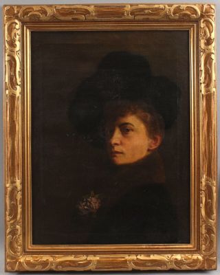 Antique French Victorian Portrait Oil Painting of Woman & Carved Gilt Wood Frame 2
