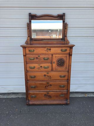 Antique Victorian High Chest Of Drawers With Bonnet Compartment