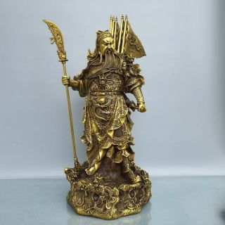 20  Brass Copper Home Feng Shui Wealth Nine Dragon Guan Gong Guan Yu Statue