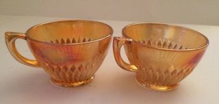 Two Vintage Carnival Glass Coffee Tea Cup " Diamond Point " By Indiana Glass