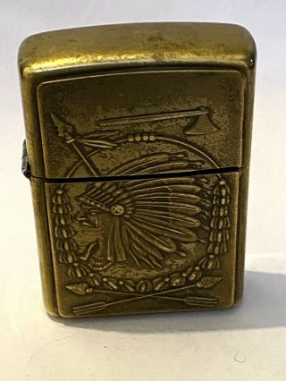 Rare Zippo Indian Head Brass Lighter Dated XIV,  USA 2