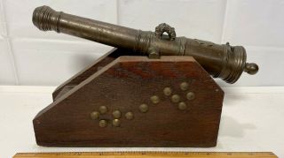 Antique Bronze 11.  5 " Signal Cannon Federal Shield Sea Monsters Black Powder