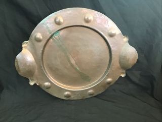 Enormous Vintage Hammered Copper Arts And Crafts Platter Tray Plate 22” Width