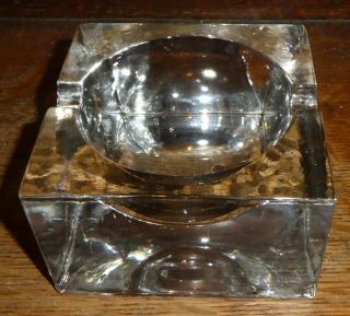 Vintage Mid Century Modern Nordic Heavy Glass Ashtray Clear Square 4 Lbs,  Tr