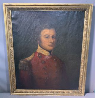 Early 19thc Antique Revolutionary War Uniform British General Portrait Painting
