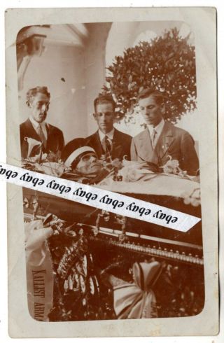 Early 1900 Dad Post Mortem Open Coffin,  3 Sons,  Vintage Antique Photo European