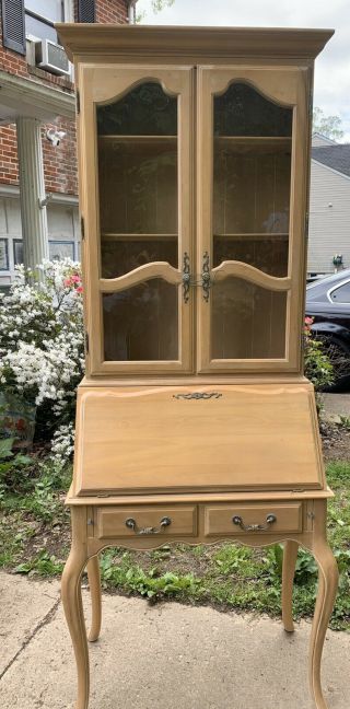 Ethan Allen Country French Secretary With Hutch Bisque 3