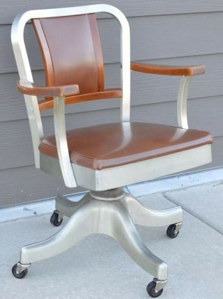 Vintage Mid Century Modern Shaw Walker Aluminum Leather Mcm Desk Office Chair