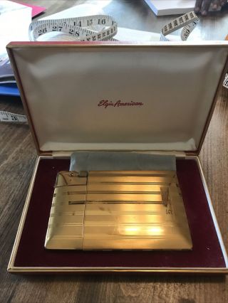 Vtg Elgin American Art Deco Cigarette Case With Lighter Gold War Gift