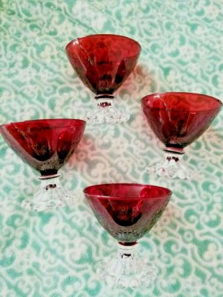 Anchor Hocking Ruby Red Boopie Champagne Sherbet Glasses - Set Of Four (4) Vintage