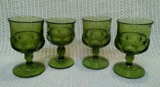 Set Of 4 Vintage Indiana Green Glass Kings Crown Thumbprint Glasses.  Set