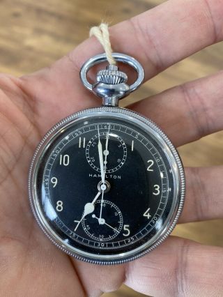 Antique Hamilton " Model 23 " 19j Military Wwii Chronograph Size 16s Pocket Watch