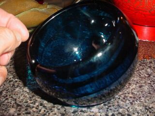 Vintage Viking Mid Century Modern Blue Heavy Glass Orb Ball Ashtray