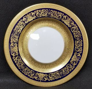 8 Antique Crown Staffordshire China Plates Gold & Cobalt Blue 10 1/4 