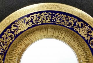 8 Antique Crown Staffordshire China Plates Gold & Cobalt Blue 10 1/4 