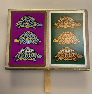 Vintage Congress Playing Cards Double Deck Retro Turtles Cel - U - Tone Finish
