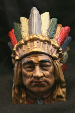 Vintage Ceramic Indian Native American Head Tobacco Jar Humidor Great Cond.