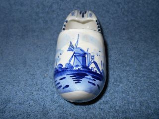 Vintage Delft Blue & White Dutch Windmill Ceramic Shoe Clog Ashtray Holland