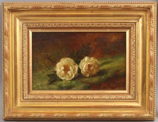 19thC Antique GEORGE HENRY HALL American Floral ROSES Still Life Oil Painting NR 2