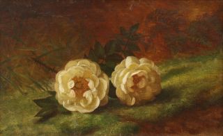 19thC Antique GEORGE HENRY HALL American Floral ROSES Still Life Oil Painting NR 3