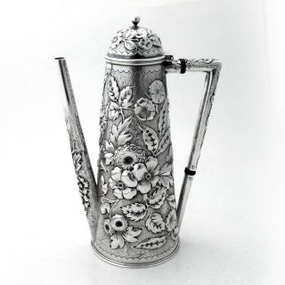 Repousse Floral Demitasse Coffee Pot Howard Co Sterling Silver 1882