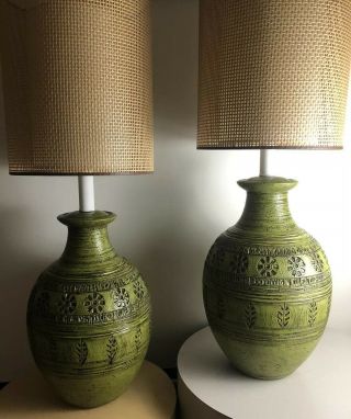 Pair Vintage Mid Century Modern 1977 Casual Of California Bitossi Era Lamps
