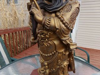 Antique Chinese Gold Gilt Hand Carved Wood Statue of Guan Yu Impressive Display 4
