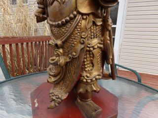 Antique Chinese Gold Gilt Hand Carved Wood Statue of Guan Yu Impressive Display 5