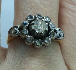 Antique 18th C Georgian Diamond Rose Cut Foiled Back Ring Gold 18k