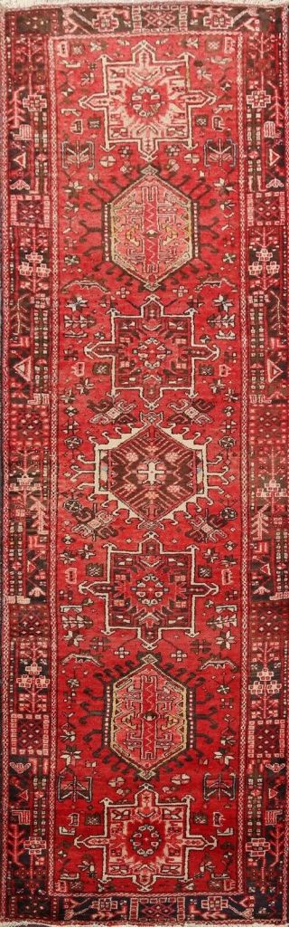 Vintage Geometric Heriz Traditional Runner Rug Wool Hand - Knotted Oriental 3 