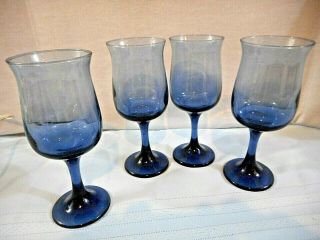 Vintage Set Of 4 Cobalt Blue Wine Glasses 8 Oz.  To Brim 6 1/2 " Tall