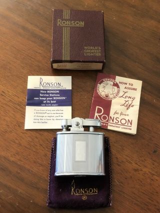 Vintage Ronson Standard Pocket Lighter W Bag And Papers
