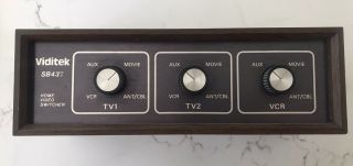 Vintage Viditek Sb43 Home Video Tv Vcr Cable Switcher Wood 1970s
