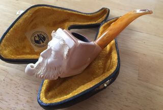 Vintage Cao Hand Carved Block Meerschaum Pipe With Case.  Shape