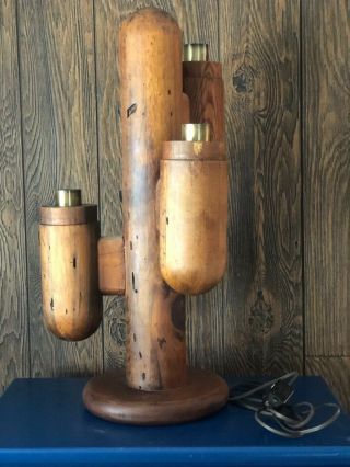 Mid Century Modern Modeline Wood Cactus Lamp Vintage 1970s