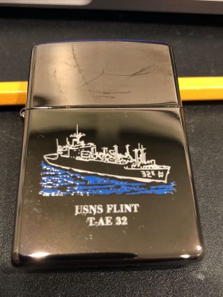 2001 Gray Zippo Lighter Usns Uss Flint T - Ae 32 Us Navy Ship Vintage Grey