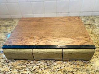 Vintage Audio Tape Cassette Case Storage Box 3 Trays Holds 42 Faux Wood Grain