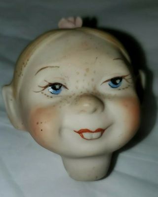 Vintage Rare Bisque - Porcelain Doll Head Whimsy W/buck Teeth & Freckles Cute