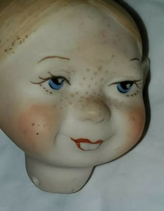 vintage RARE bisque - porcelain doll head whimsy w/buck teeth & freckles CUTE 2