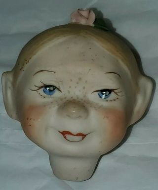 vintage RARE bisque - porcelain doll head whimsy w/buck teeth & freckles CUTE 3