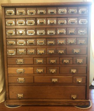 Antique Vtg Wood Apothecary Card Cabinet Hardware Store Parts 52 Drawer Storage